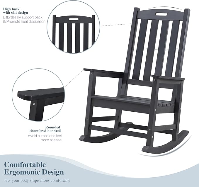 Psilvam Oversized Outdoor Rocking Chair Set of 2, HDPE Porch Rocker Chairs