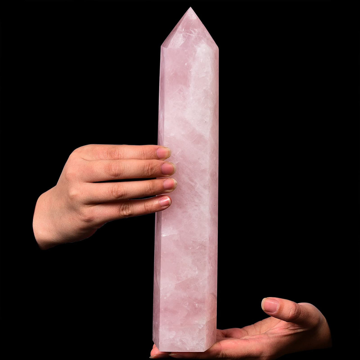 AMOYSTONE Large Healing Crystal Obelisk Tower Rose Quartz Point Wand Crystal Decor Reiki Gifts for Bignners 3.5-4.0 LBS
