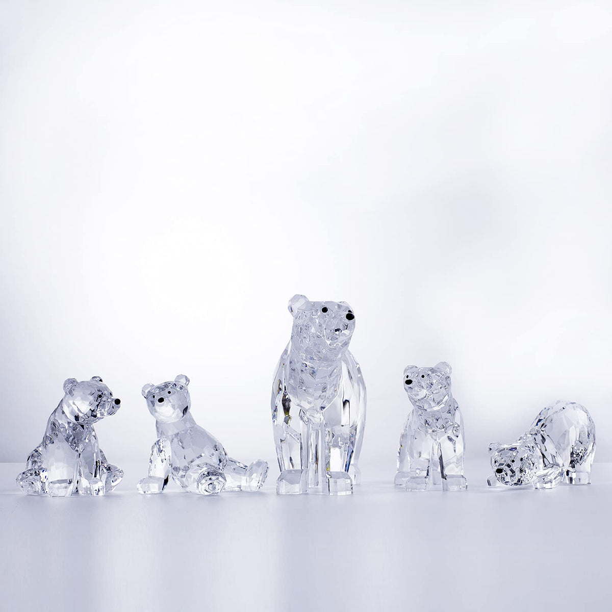 DANRECIN Acrylic Bear Figurine Cute Polar Bear Home Decor Clear Animal Room Decorations for Home and Office Not Crystal (E)