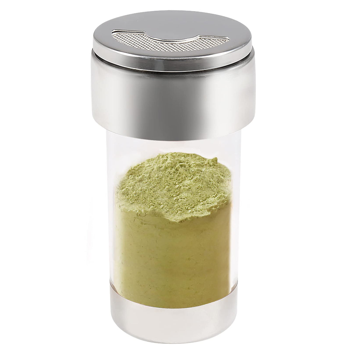 Newness Mesh Shaker or Salt Shaker, Stainless Steel Salt Dispenser, Clear Acrylic Seasoning Fine Mesh Shaker with Rotating Cover, 3.7 Ounces (110 Milliliter)