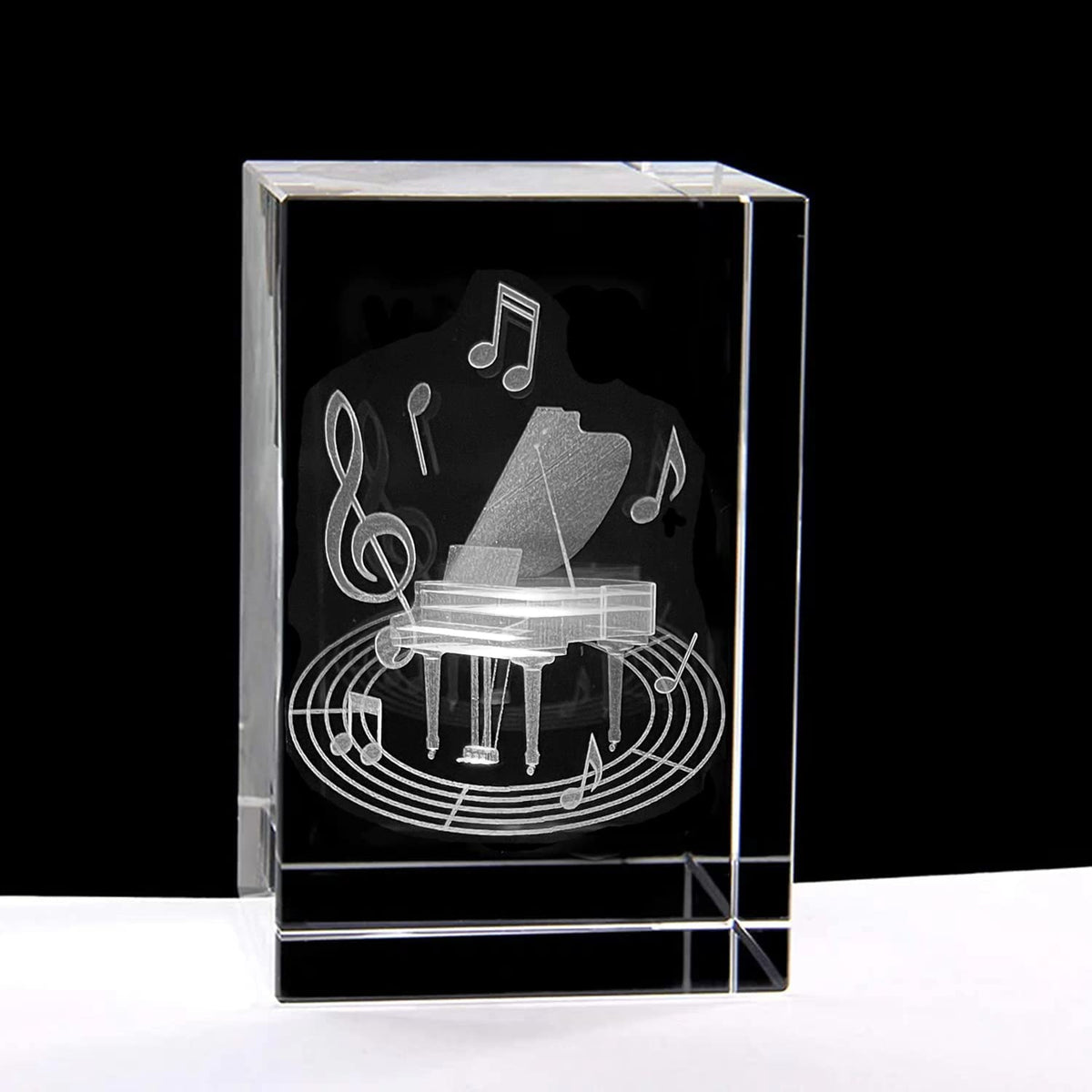 XINDAM 3D Piano Paperweight Laser Etched in Crystal Glass Cube for Graduation Christmas Birthday Valentine's Day
