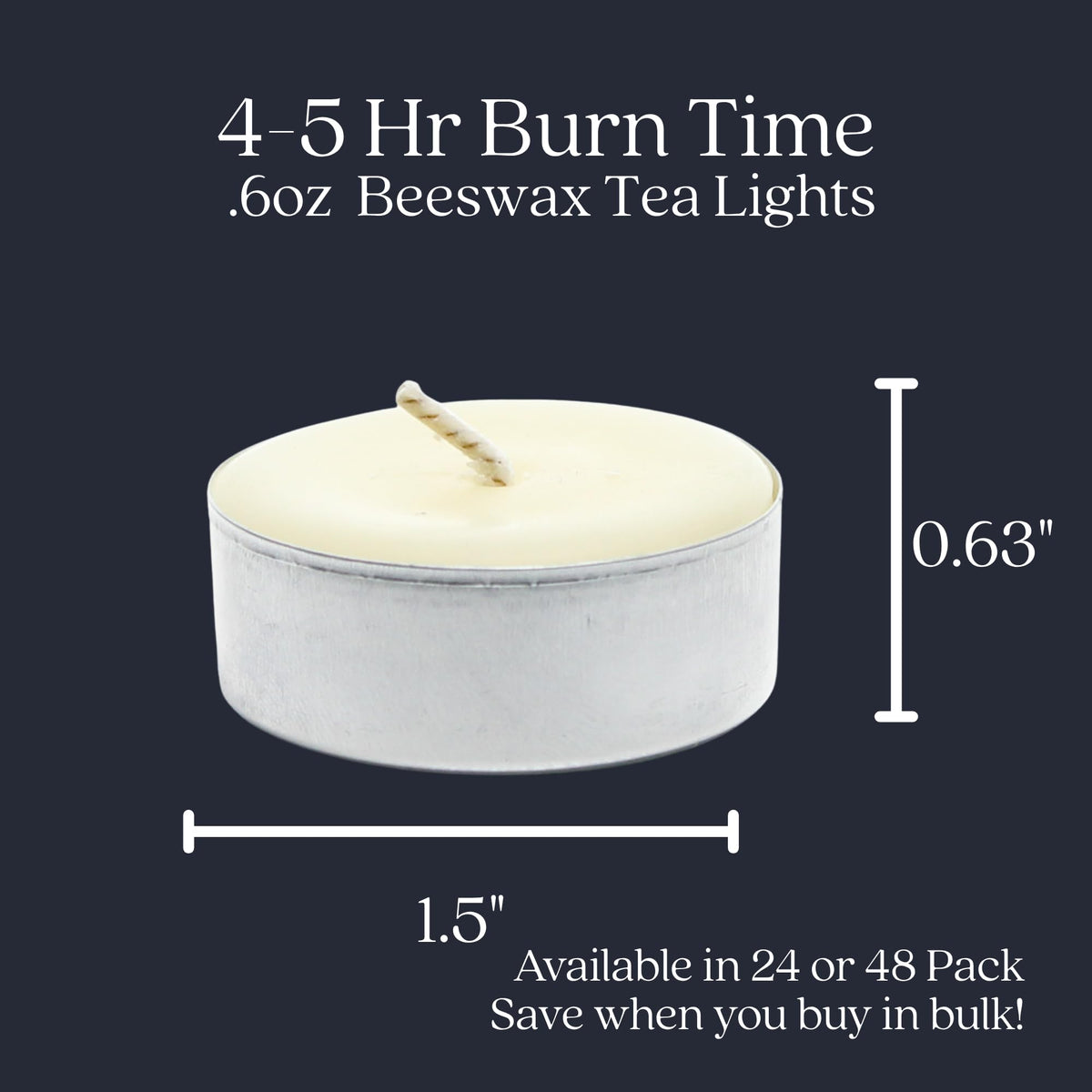 Bluecorn Beeswax Tea Light Candles, 100% Pure Natural Bees Wax, White Tea Lights in Metal Cups, Fragrance Free, Paraffin & Soy Free Candle Wax, Clean Burning, Long Lasting, American Made, 48 Pack
