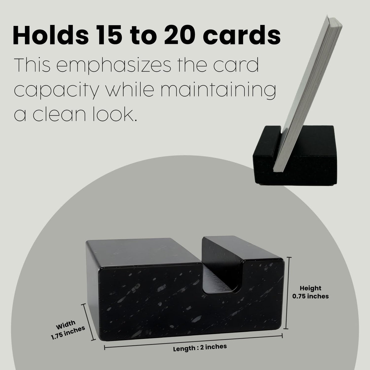 Vertical Business Card Holder for Desk - Black Granite Visiting Card Holder - Holds up to 20 Cards - Desktop Business Card Stand for Home & Office - Elegant & Luxurious Office Desk Accessories