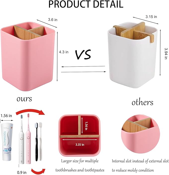 Bamboo Toothbrush Holder for Bathrooms, 3 Slots Toothbrush and Toothpaste