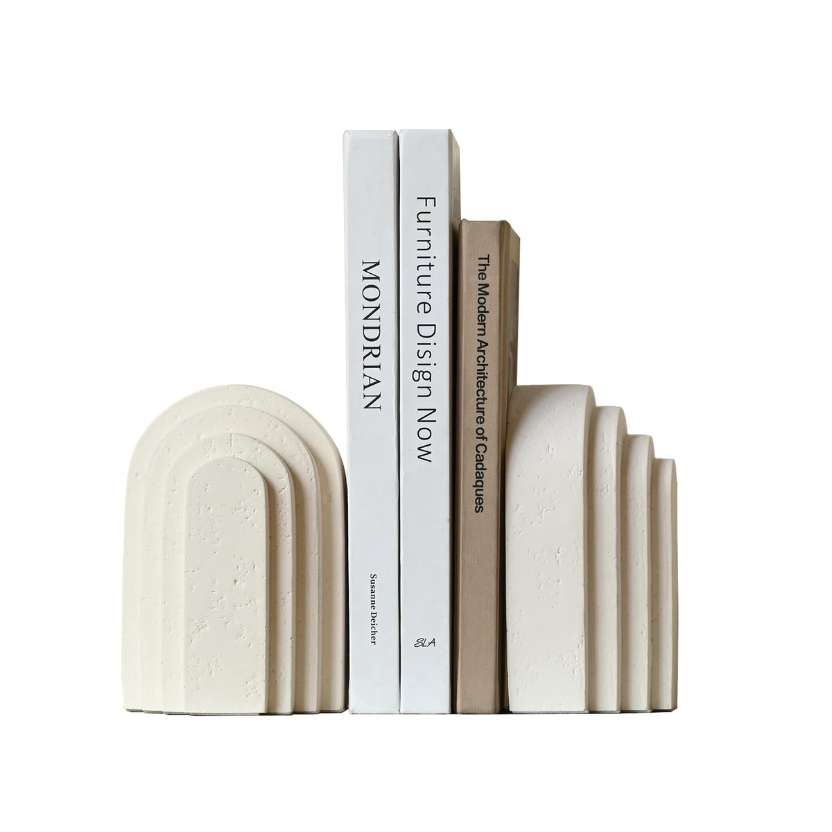 Decorative Bookends for Shelves, Set of 2 Book Ends for Heavy Books, Layered Arch Design Beige Bookend