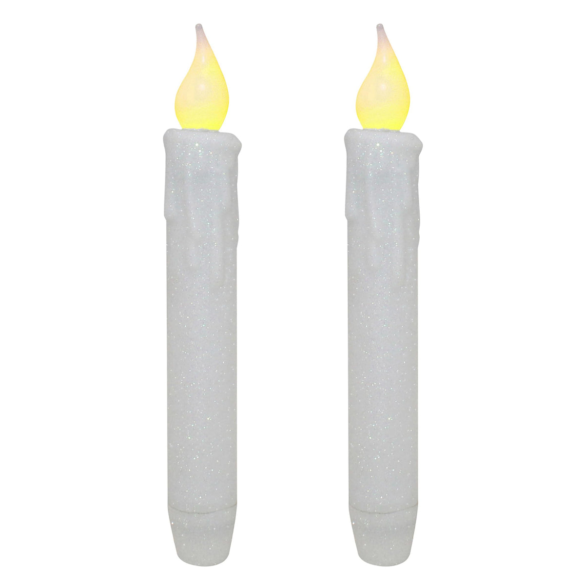 CVHOMEDECO. Glitter Flameless Candles Flickering Battery Operated LED Taper Candles with Timer for Home, Wedding, Halloween, Christmas Decor. Glitter White, 6-3/4 Inch, Set of 2
