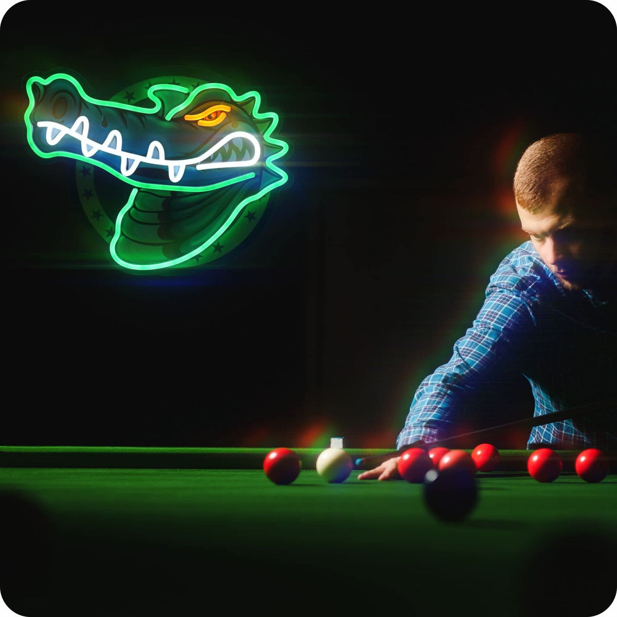 IMTATTO Alligator neon sign crocodile LED light for wall decor, USB powered, bar pub store club garage bedroom, home artwork