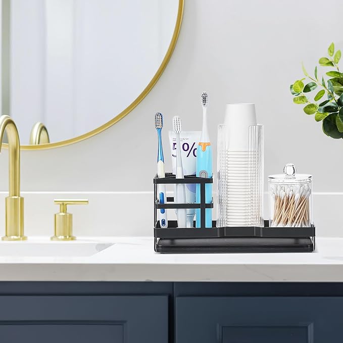MYITYARD Toothbrush Holders for Bathrooms, Cotton Swabs & Cups Dispenser Set