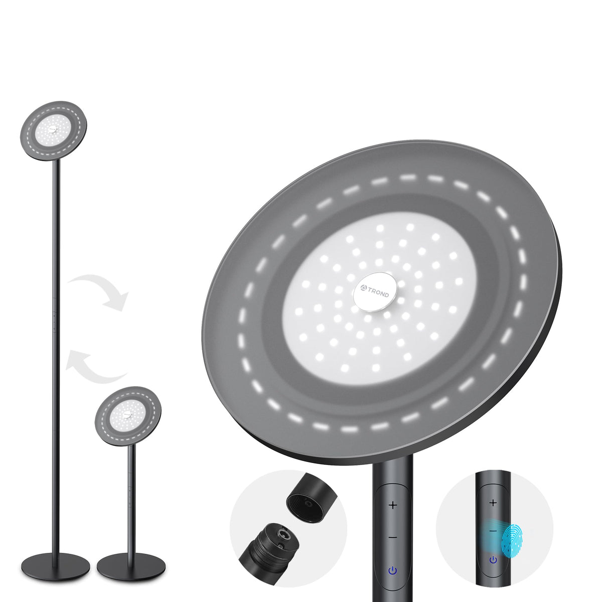 TROND Floor Lamp, Bright Sky LED Modern Torchiere Lamp, 71 in Tall Aluminum Pole Light, 5500K Natural Daylight Standing Light, Touch 5-Level Dimmable, 5000 lm, 30 Mins Timer for Living Room Bedroom