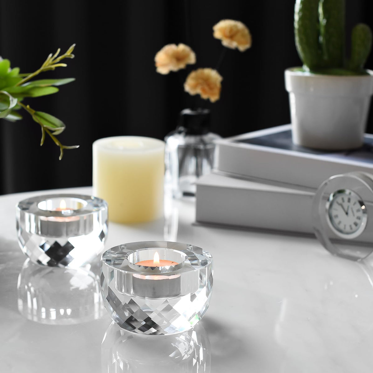 Crystal Candle Holders Set of 2, Tea Wax Ultra Elegant & Modern Centerpiece Home Décor,Wedding