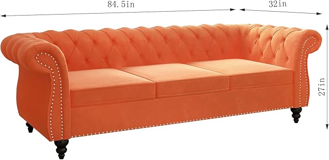 ORRD 2 Piece Living Room Set, Velvet Chesterfield Sofa Loveseat Couch