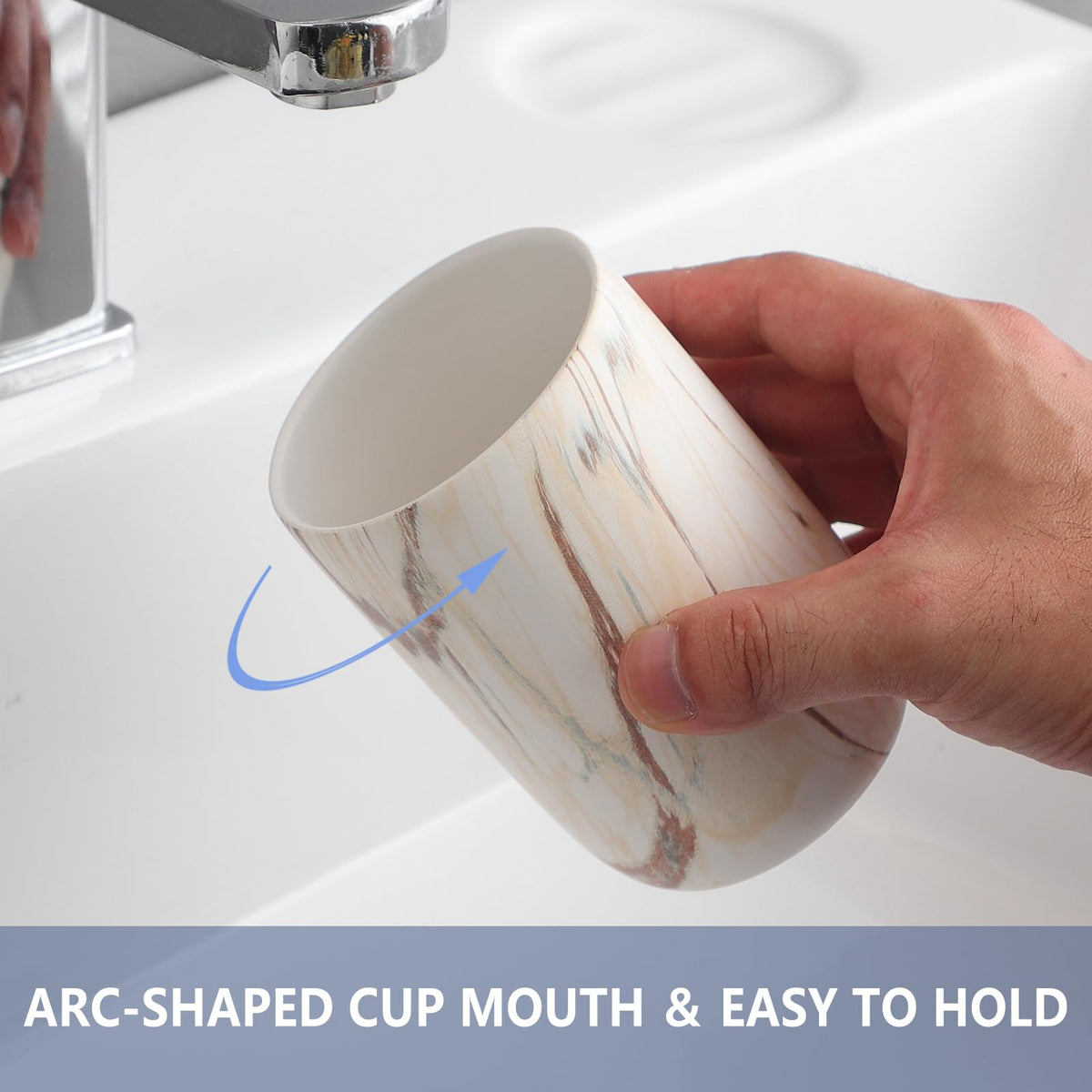 Brown Marble Toothbrush Holder - Ceramic Toothbrush Holder for Bathrooms, Toothbrush Toothpaste Holders, Marble Bathroom Tumbler Cups Reusable Toothbrush Mouthwash Cup, Bathroom Counter Organizer