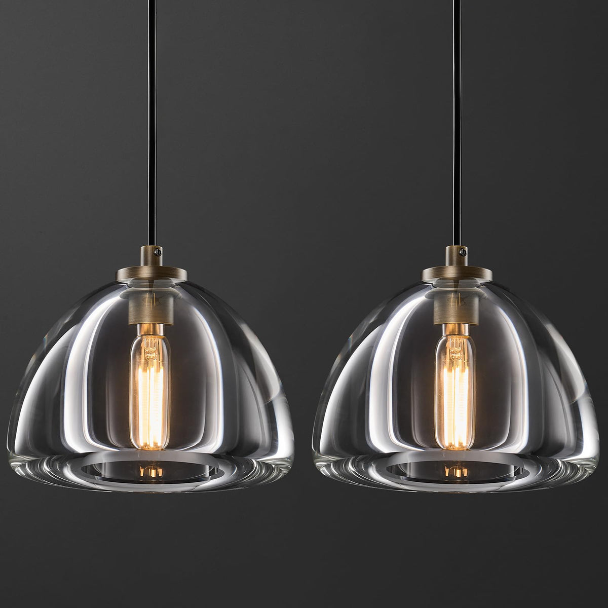 Aged Brass Crystal Pendant Light: Set of 2 Dimmable Antique Copper Hanging Pendant Light Fixtures over Kitchen Island -7" Modern Luxury Vintage Dining Room Pendants Lighting 3000k E12 Bulb Included