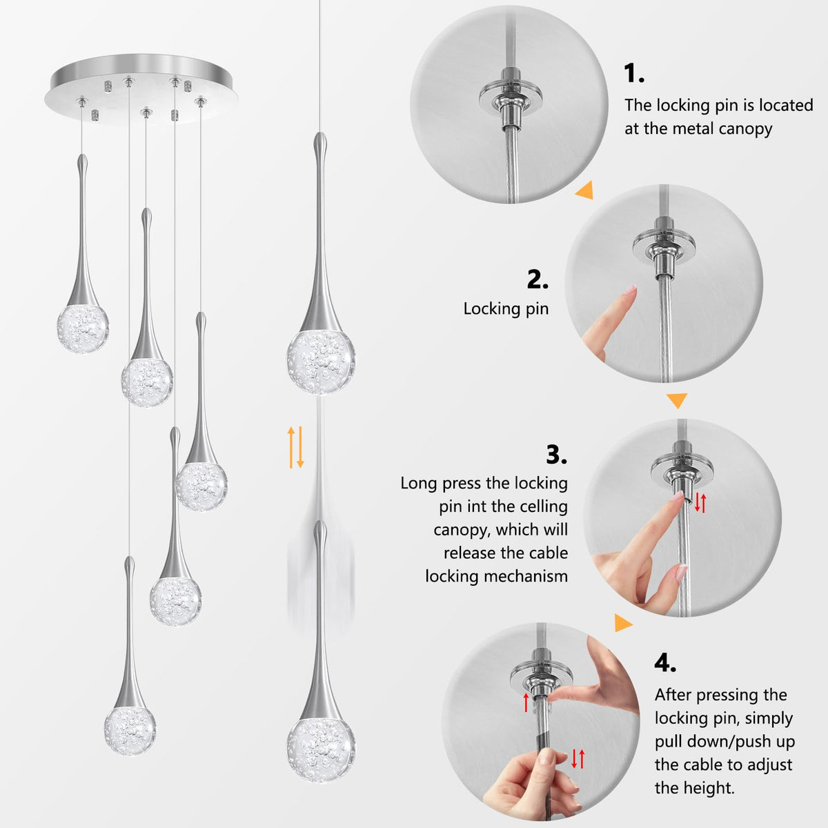 cenzoz 5-Lights Modern Pendant Lights for Kitchen Island LED Dimmable Chandelier Crystal Glam Ceiling Pendant Lighting for Dining Room Hallway Bedroom Lamp Brushed Nickel