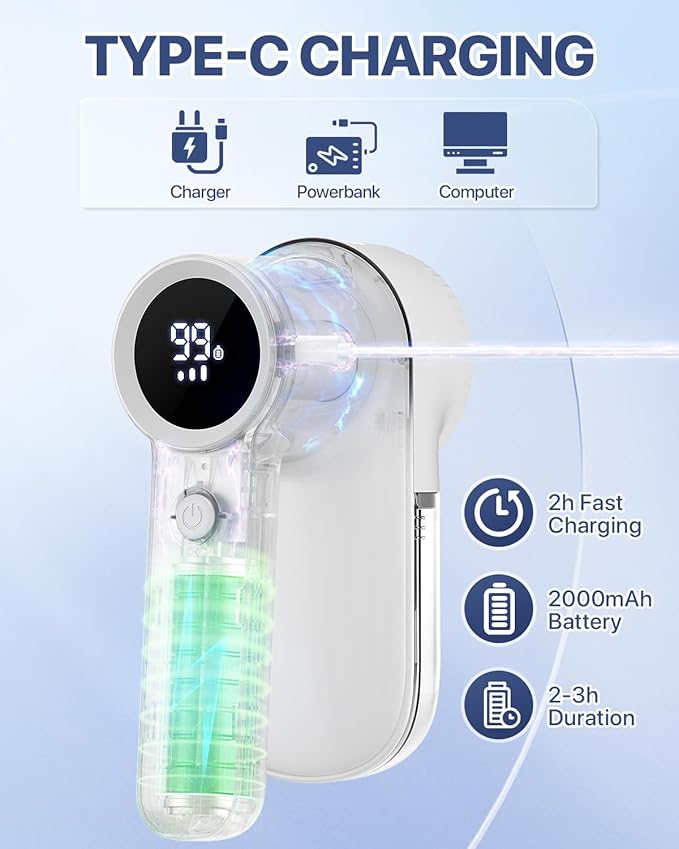 Lint Remover Rechargeable Fabric Shaver : 3-Speeds Sweater Shaver