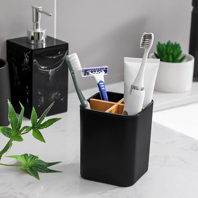 Bamboo Toothbrush Holder for Bathrooms, 4 Slots Toothbrush and Toothpaste