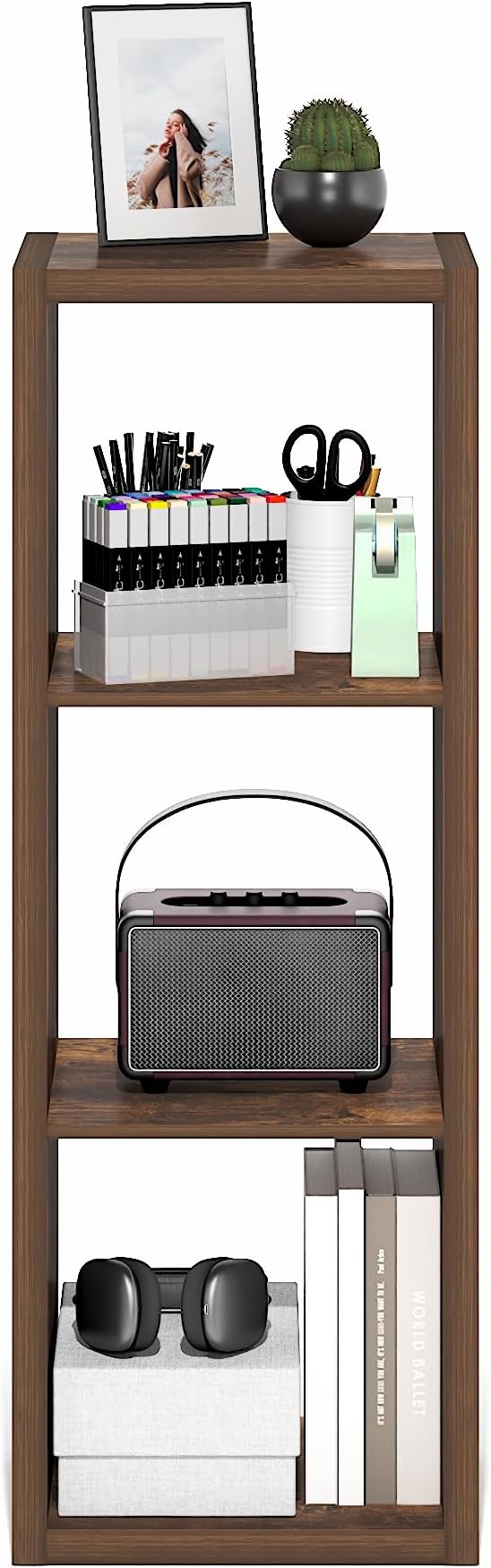 Furinno Cubicle Book Shelf, 3-Cube Bookshelf, Extra Thick Frame Horizontally &