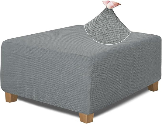 NeColorLife Square Ottoman Cover Jacquard Fabric Slipcover Thick Stretchable