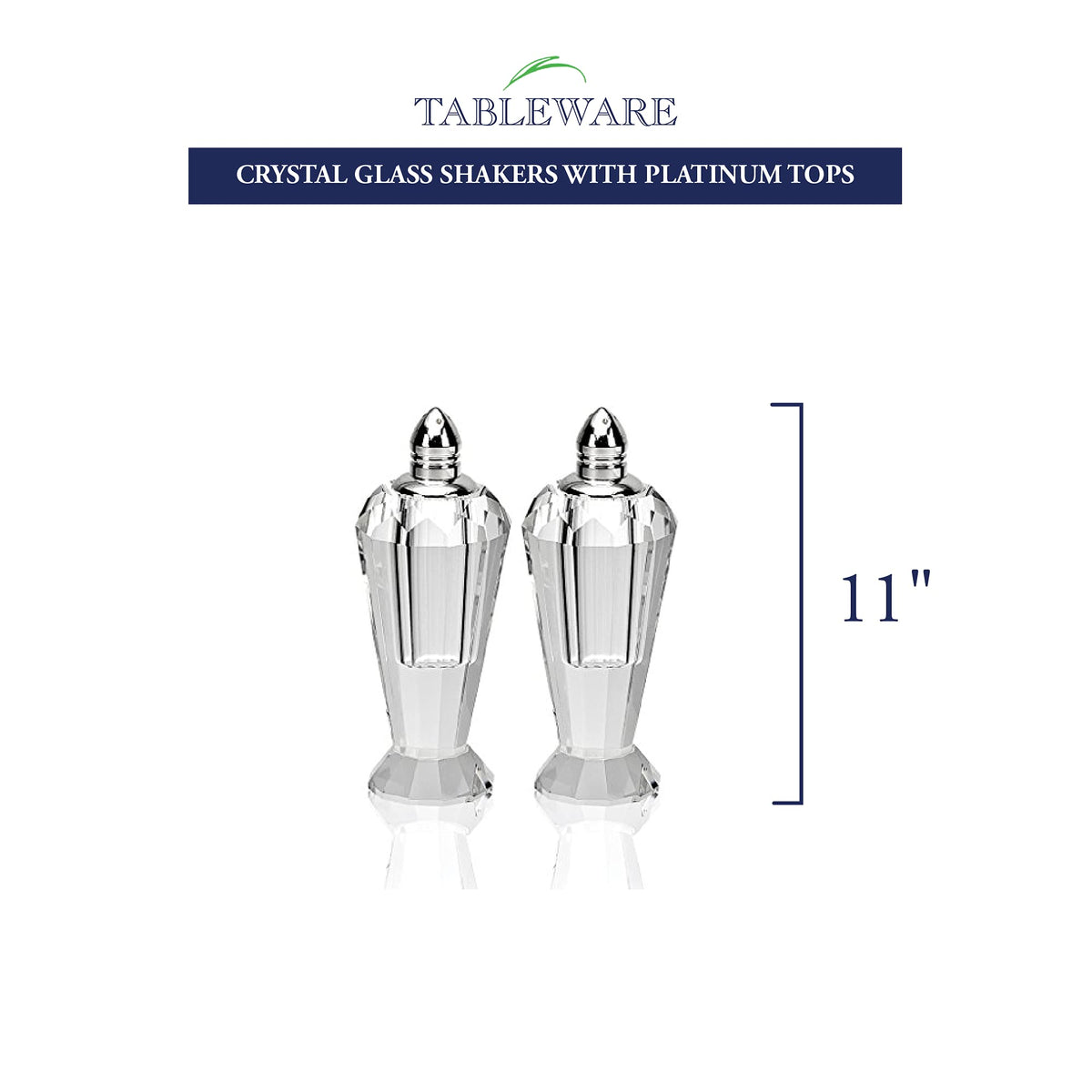 Badash Crystal Salt and Pepper Shaker Set - 4" Tall Preston Hand-Cut Optical Crystal Glass Shakers with Platinum Tops - Set a Beautiful Table