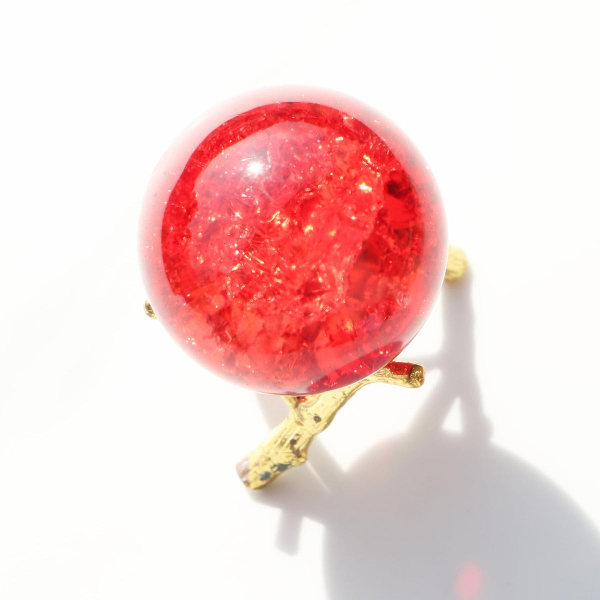 50mm Crystal Ice Cracked Balls with Metal Branches Base Paperweight K9 Glass Decorative Ball Decor for Home Table Room Office Wedding Ornaments (Red)