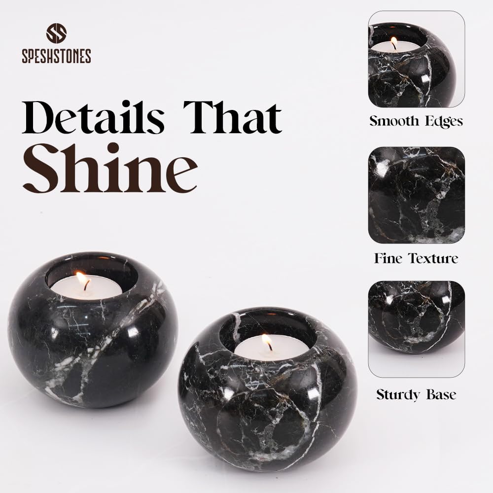 SPESHSTONES Marble Tealight Candle Holder 3.5-Inch Black Stone Votive Holder for Table Centerpieces & Earthy Aesthetic Decor, Candle Holder for Wedding Gifts for her