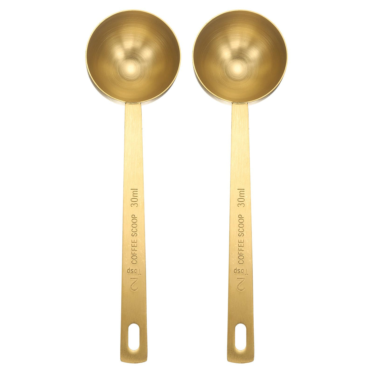 HARFINGTON 2pcs Coffee Scoop Spoon 2tbsp (6tsp, 30ml) 304 Stainless Steel Long Handle Teaspoon/Tablespoon Measuring Spoons Scoops for Tea Sugar Kitchen, Gold