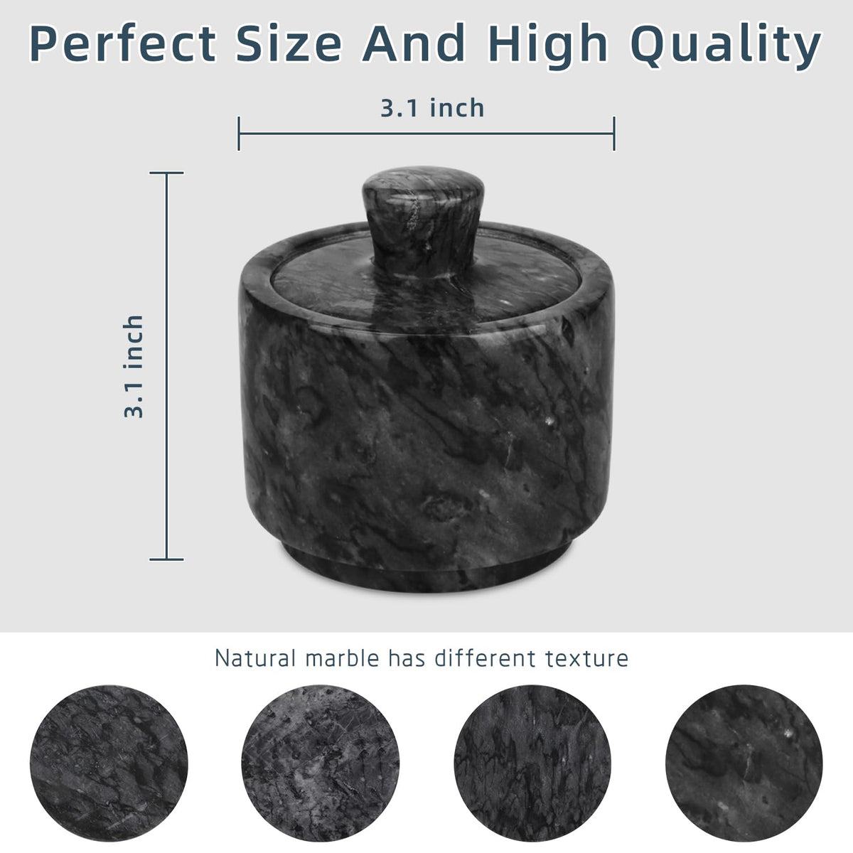 HESHIBI Marble Salt Cellar with Lid, Salt and Pepper Bowls Box Container, Salt Jar with Lid for Kitchen and Bathroom(Black)
