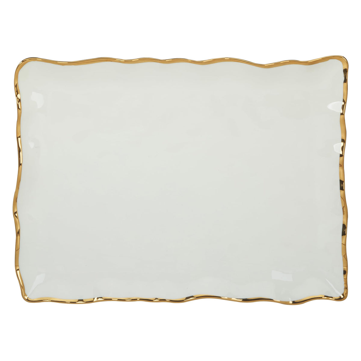 Regency Gold Porcelain Rectangular Platter with Scalloped Edges, Metallic Gold Rim, 16x11.75in, Elegant Serving Dish for Appetizers, Desserts & Buffet, Durable Dinnerware for Entertaining & Everyday
