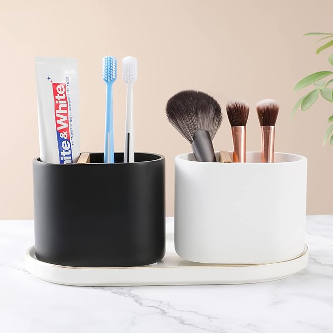 rejomiik Thick Resin Toothbrush Holders Bamboo Tooth Brushing Holder