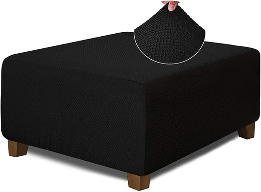 NeColorLife Square Ottoman Cover Jacquard Fabric Thick Stretchable Slipcover
