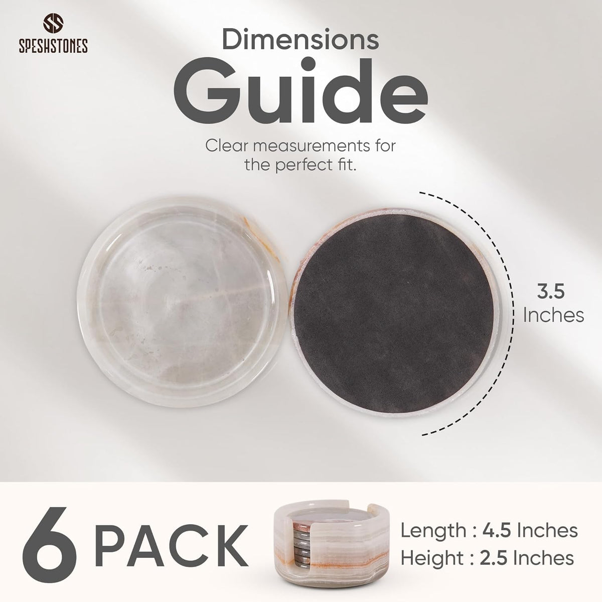 SPESHSTONES Marble Coasters Set of 6 Cream Onyx 3.5 Inch Round Stone Coaster for Drinks with Holder - Ideal Drink Coasters for Coffee Bar Accessories, Gifts, Dining Table & Home Décor