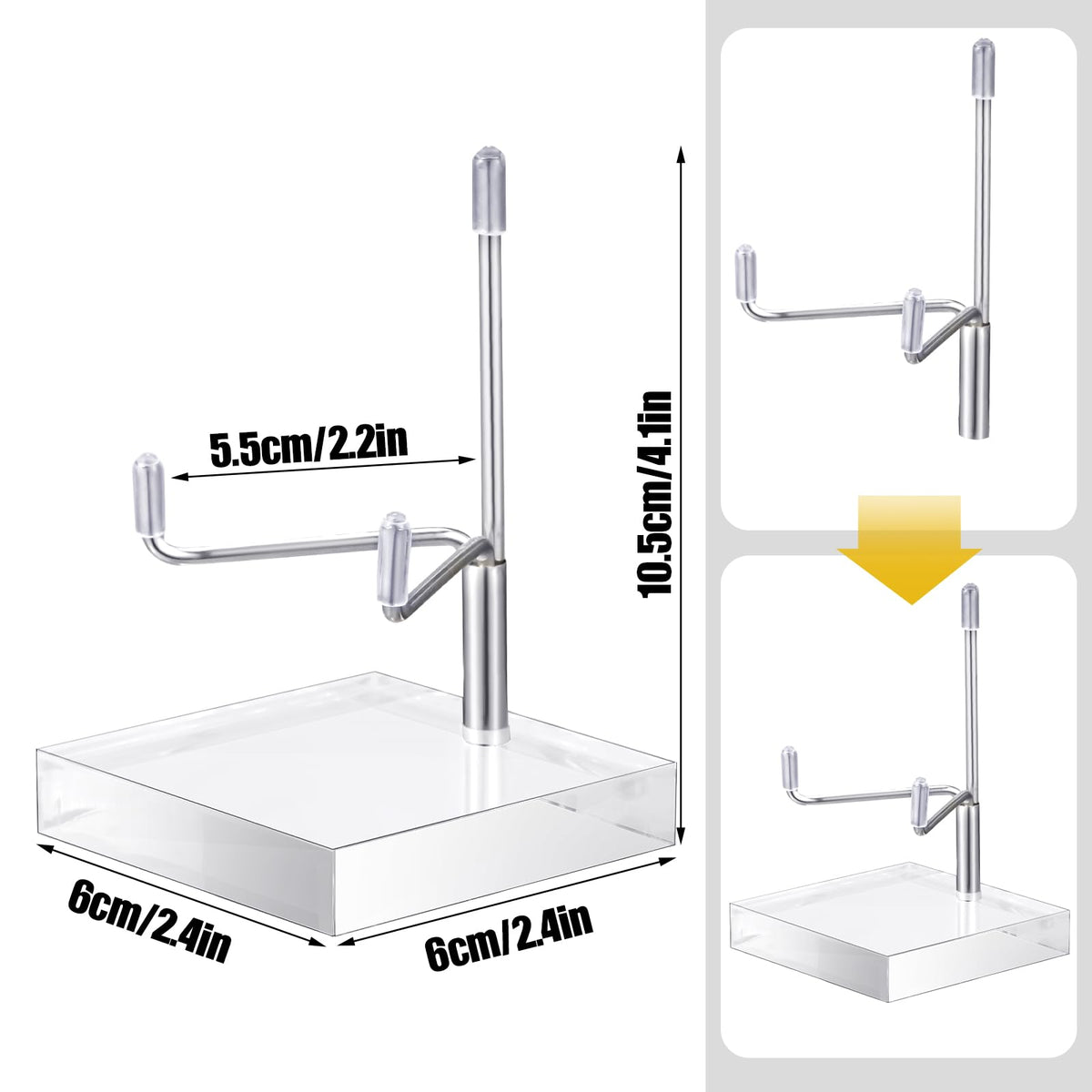 Suzile 4 Pcs Adjustable Metal Arm Display Stand Easel with Acrylic Base Rock Display Easel Holder Acrylic Crystal Clear Plate Stand for Geodes Mineral Agate(Silver,2.4 x 2.4 x 3.5 Inch)