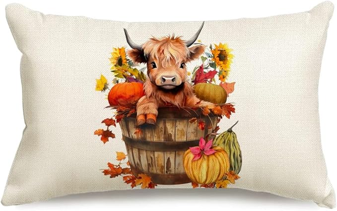 RABUSOFA Fall Decor Pillow Covers 12x20 Inch Lumbar Highland Cow Autumn Fall