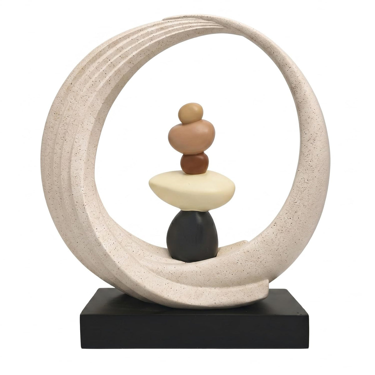 Abstract Zen Balance Sculpture, 10.4" H Modern Gold Spiral Faux Stone Stack Statue, Organic Resin Home Decor for Living Room, Bookshelf, Office, Minimalist Tabletop Art (White)