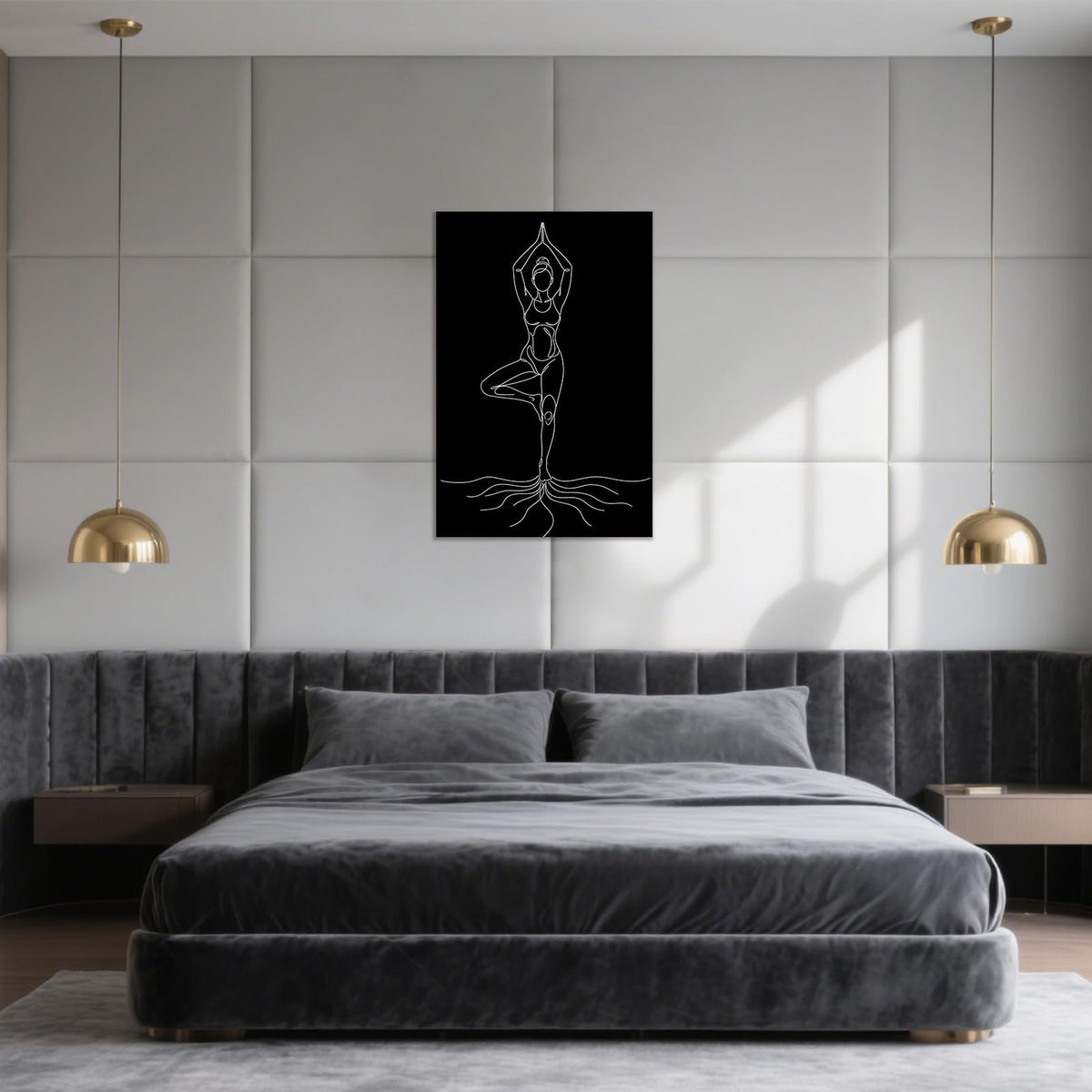 CCCHCY Minimalist Vrksasana Line Canvas Print - Black White Tree Pose Meditation Wall Art Decor - Abstract Zen Yoga Poster, Modern Spiritual Artwork for Studio, Bedroom, Bathroom 16" x 24"