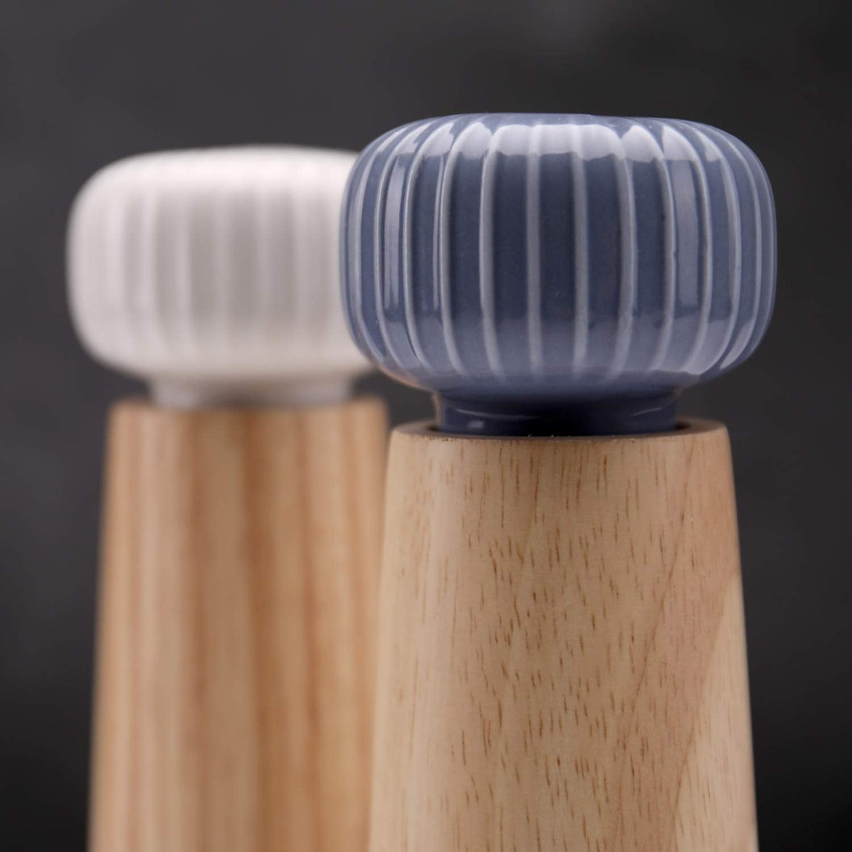 HAIPUSEN Wood and Ceramic Pepper Grinder Set - Salt and Pepper Mill Spice Mill with Adjustable Coarseness, 7 inches (Without Tray)