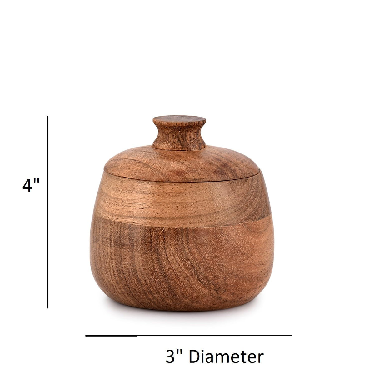 Kimona Round Acacia Wood Condiment Pot With Lids, for Salt Sugar Pepper or Chili Powder, Set Of 2 for Kitchen, Serving, Condiment, (3" x 3" x 4”)
