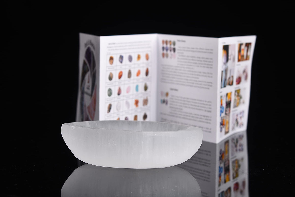 AMOYSTONE Natural Selenite Bowl Leaf Shaped 4" - Charging Tray for Crystals Creative Dish Jewelry Storage Bowls for Home Decor