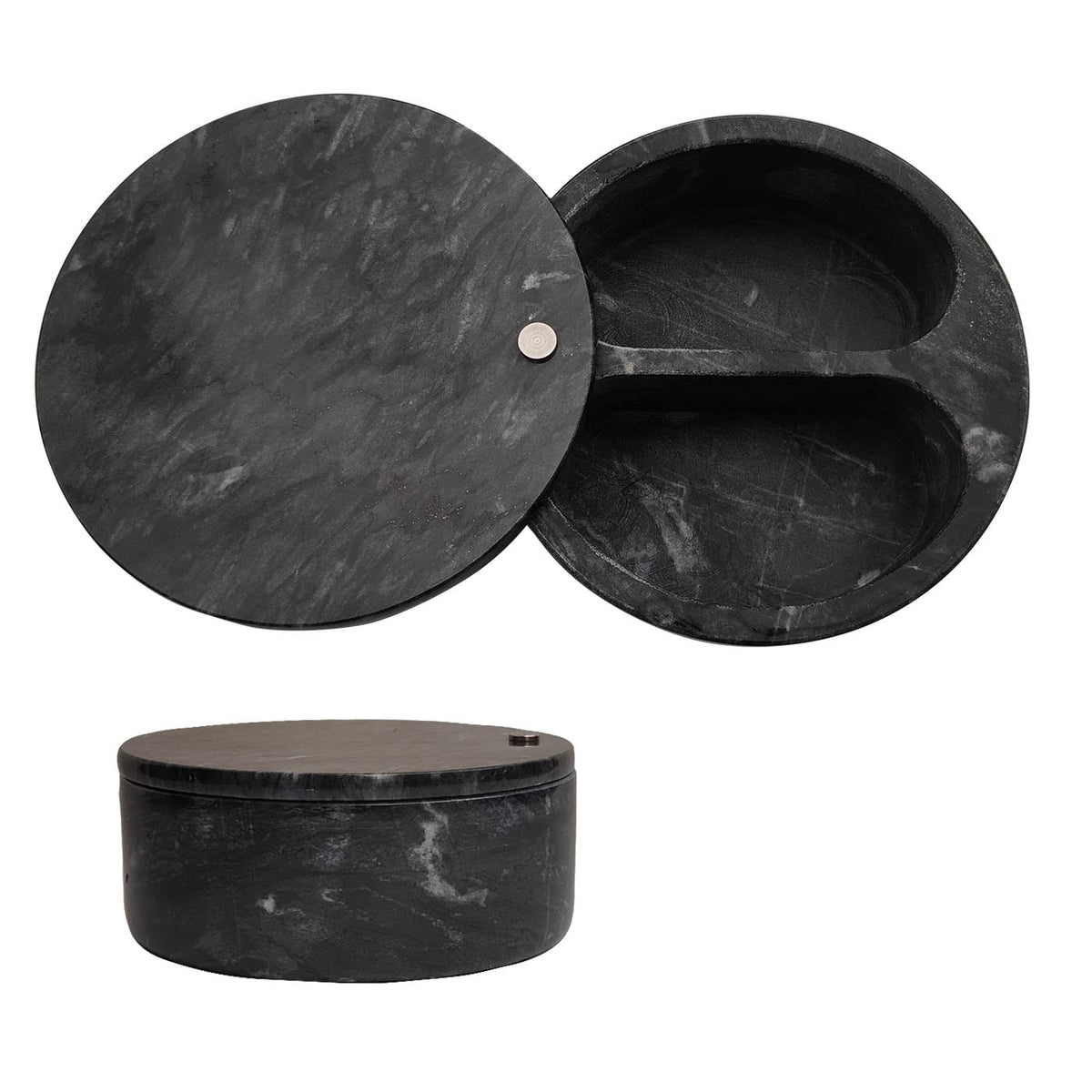 Ritadeshop Salt and Pepper Bowl/Dual Compartment Cellar with Swivel Top for Salt, Spice and Herbs Storage (Black)