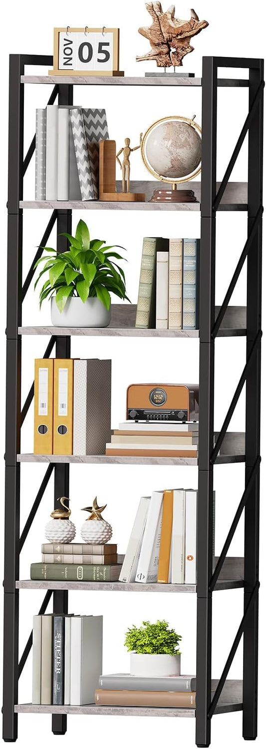 HOOBRO Bookshelf, 6-Tier Industrial Bookcase, Book Shelf Storage Organizer