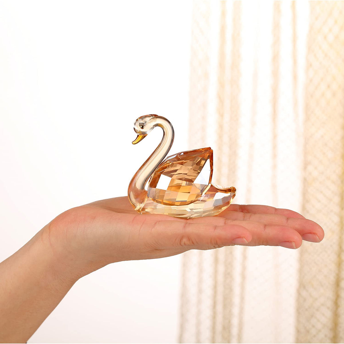 DOJOZ Crystal Swan A Pair Sparkle Valentines Day Sweet Gifts Figurine Collection Paperweight Table Centerpiece Ornament (Gold)