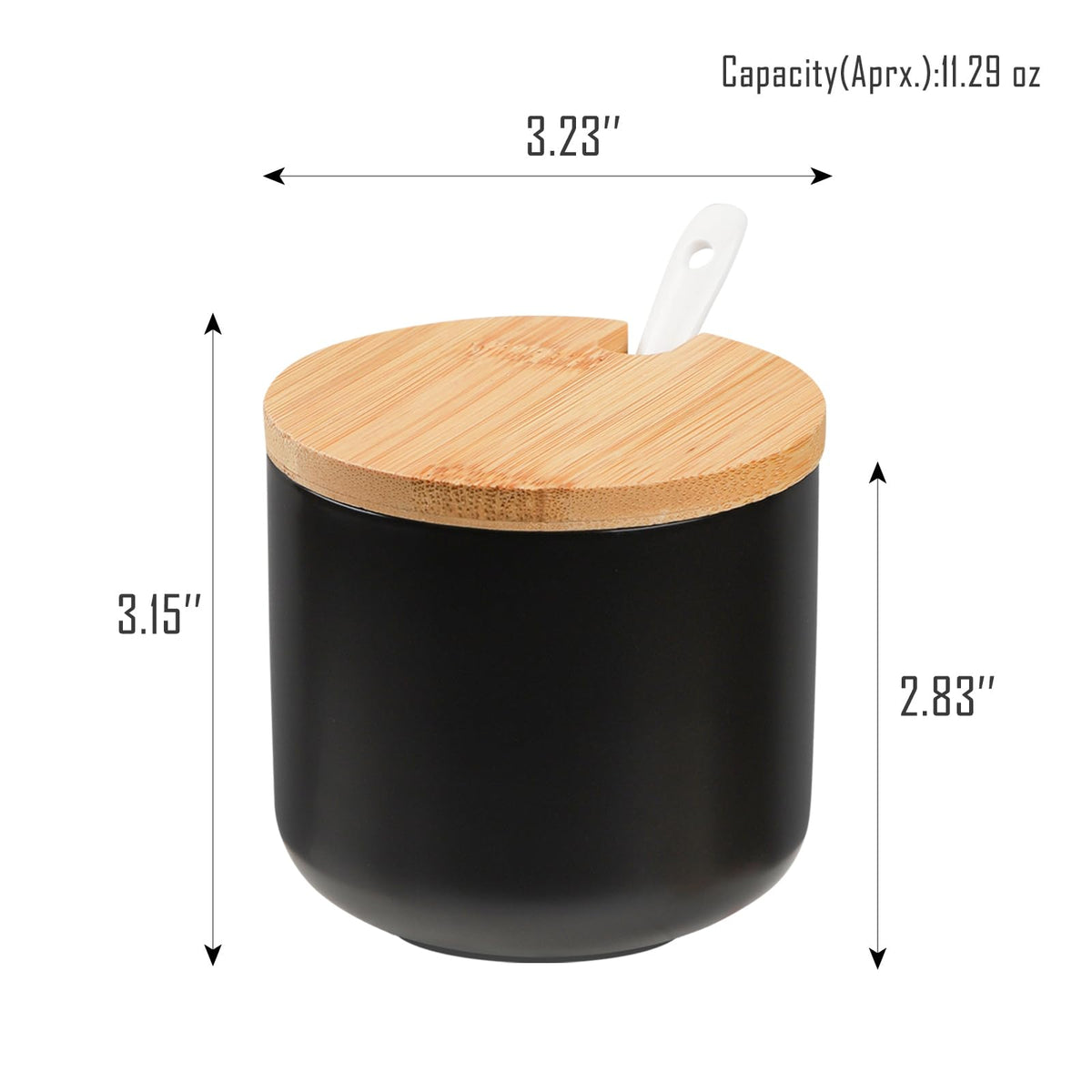 VanEnjoy Set of 2 Black Sugar Bowl with Lid 10oz Ceramic Sugar Bowl Salt Cellar with Lid and Spoon Salt Jar for Seasoning Sugar Container with Spoon
