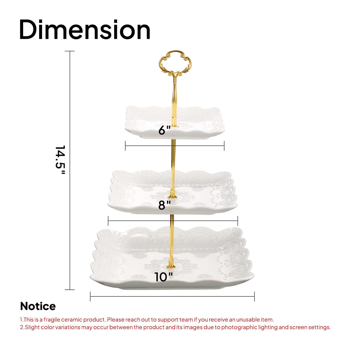 Sumerflos 3 Tier Porcelain Cupcake Stand, Tiered Serving Cake Stand, Square White Embossed Dessert Stand, Weddings Parties Pastry Serving Tray