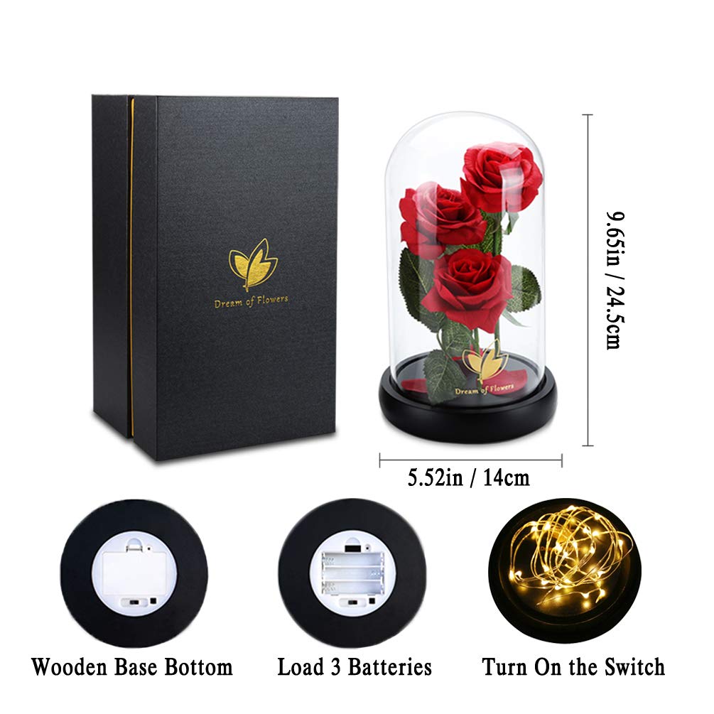 Dream of Flowers Gifts for Mom Mothers Day Birthday Gifts for Women,Beauty and The Beast Rose in Glass Dome,Anniversary Rose Gifts for Wife,Romantic Red Silk Rose Flower Gifts for Women
