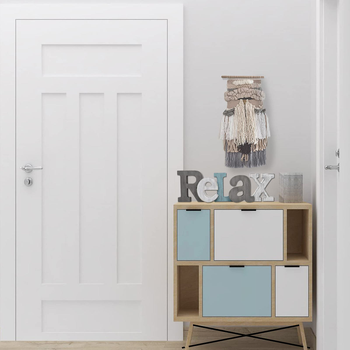 Linfevisi Wooden Relax Sign Aqua Hanging Block Letters Sign Rustic Freestanding Wood Word Decor Decorative Relax Table Sign Cutout Word Art Wall Decor (Relax)