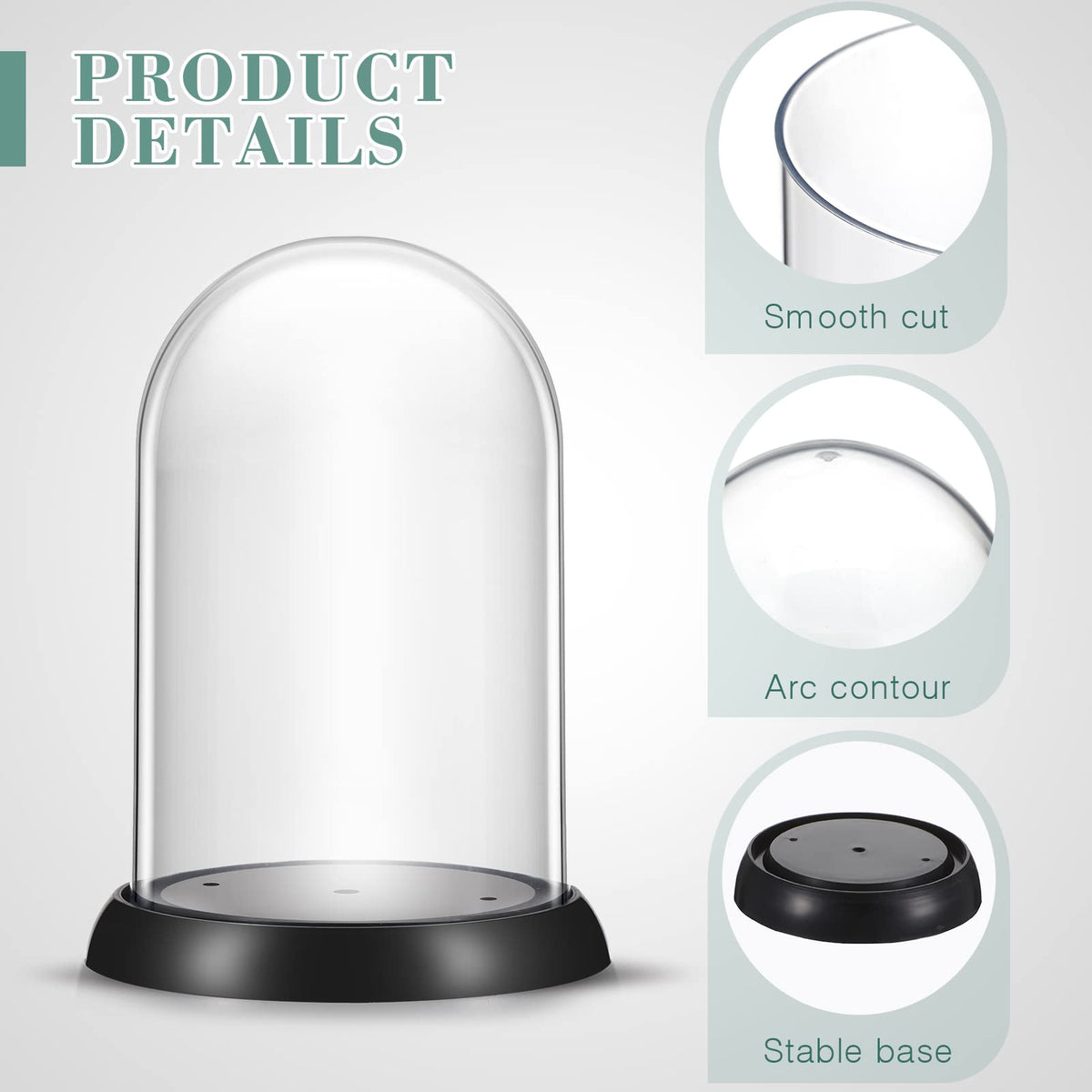 Zhengmy 12 Pcs Plastic Dome Display Case Cloche Bell Jar with Base Clear Cloche Dome Decoration Case for Collectibles Rose Office Home Tabletop Centerpiece Decoration (Oval)