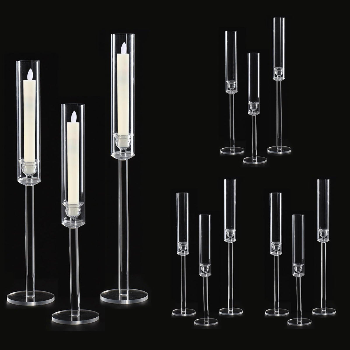 Vincidern 12pcs Clear Taper Candle Holder, Wedding Centerpieces for Tables, Acrylic Candlestick Holder for Dining Table, Long Candle Stick Candle Stand for Wedding, Party, Holiday, Event Decor