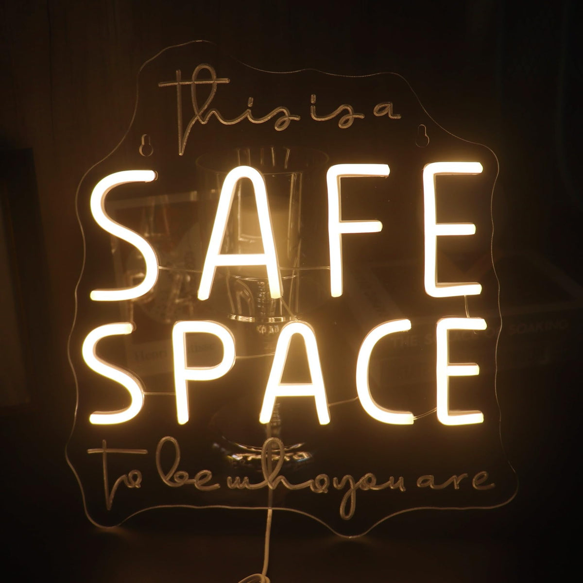 "This Is A Safe Space To Be Who You Are" Neon Sign, Positive Quotes Decorative Neon Lights for Home Room Wall Decor, Kids Room Wall Hanging Banners, Playroom Wall Decor Neon Light Sign(warm white)