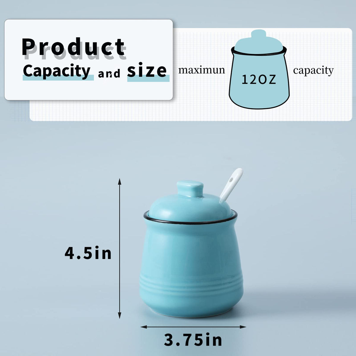 HAOTOP Porcelain Salt Bowl with Lid and Spoon,Ceramic Sugar Bowl 12oz (Turquoise)