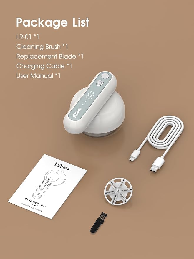 COPPA Lint Remover, LR-01 Remove Fuzz Lint USB-C Rechargeable 6 Blades & 3